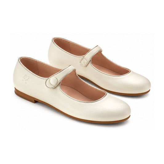 Off White Leather Dressy Mary Jane for Girls