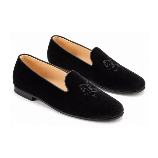 Black Velvet Smoking Loafer for Girl by London Kids