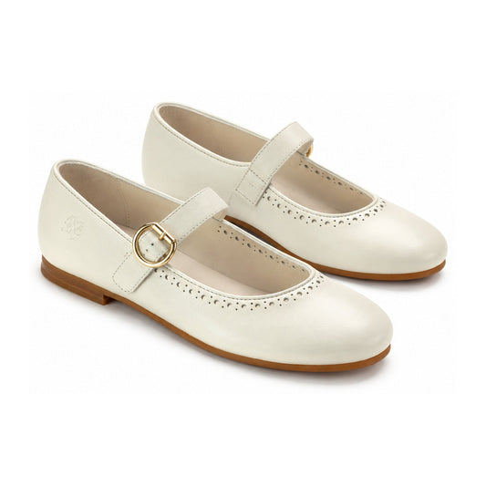 Off White Leather Girls Dressy Mary Jane