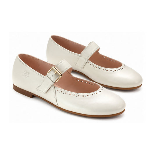 Off White Leather Girls Dressy Mary Jane
