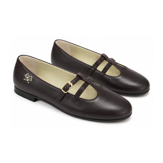 Bordo Leather Teens T-Strap Shoe