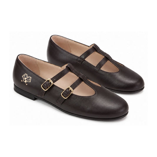 Bordo Leather Girls Dressy Double T-strap