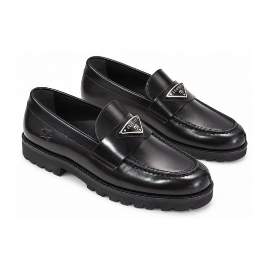 Black Polished Leather Girls Dress Loafer