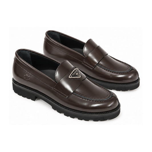 Brown Polished Leather Girls Dress Loafer