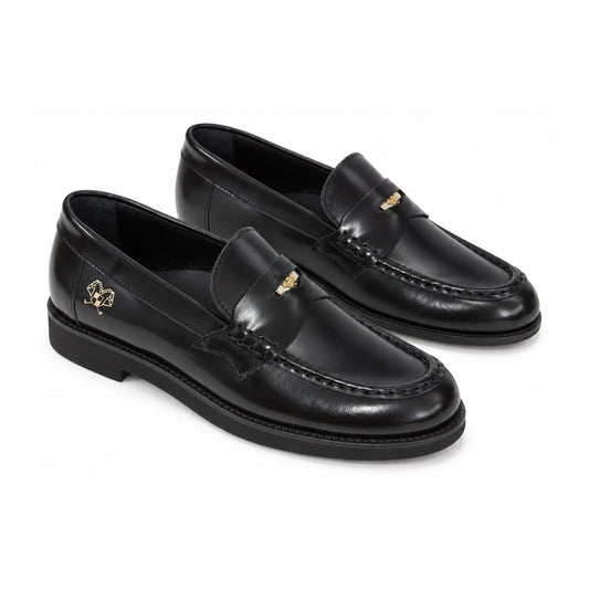 Black Polished Leather Girls Dress Loafer
