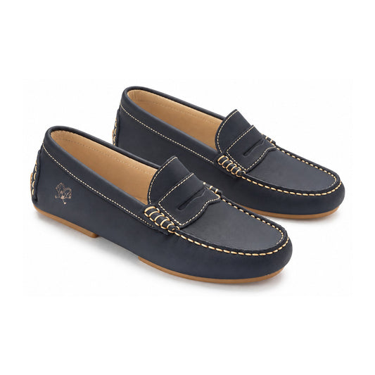 Navy Sahara with Beige Stitch Classic Penny Mocassin for Girls