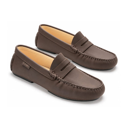 Brown Sahara Leather Soft Loafer for Girl by London Kids