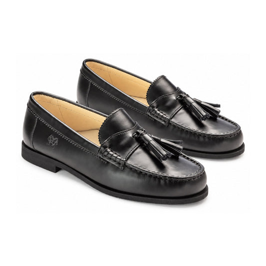 Black Polished Leather Hard Loafer for Girl by London Kids