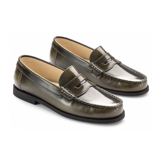 Green Polished Leather Girls School Loafer