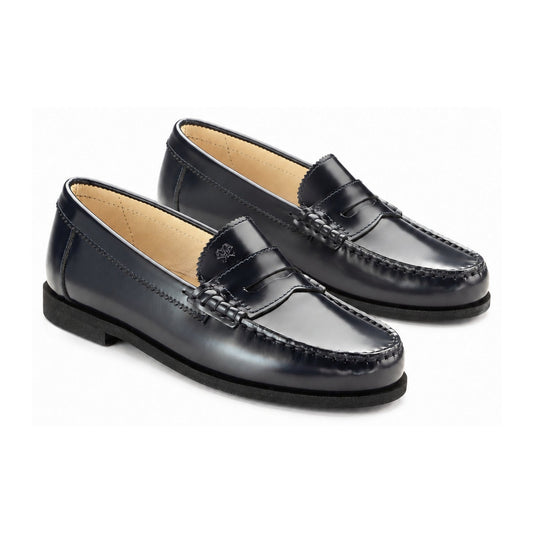 Navy Polished Leather Girls School Loafer