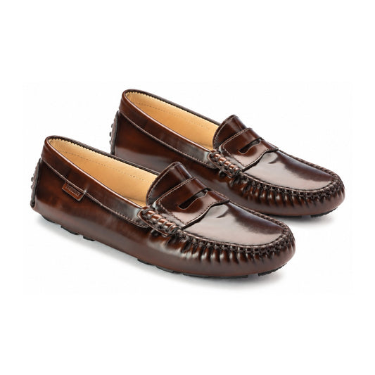 Brown Polished Leather Girls Mocassin Loafer