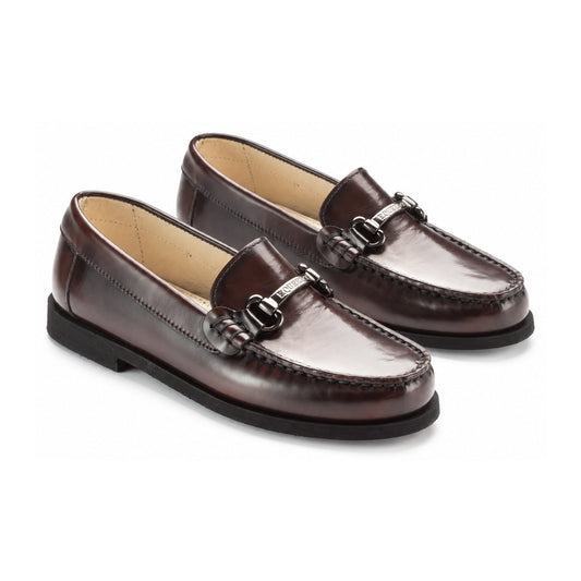 Brown Polished Leather Hard Loafer for Girl/Boy by London Kids
