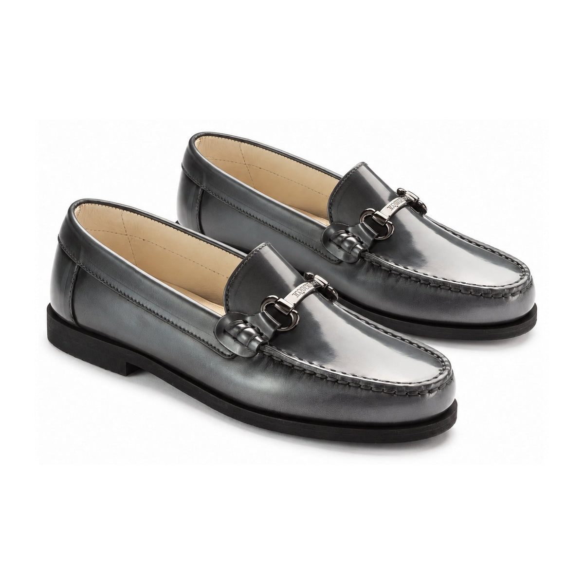 Gray Polished Leather Hard Loafer for Girl/Boy by London Kids