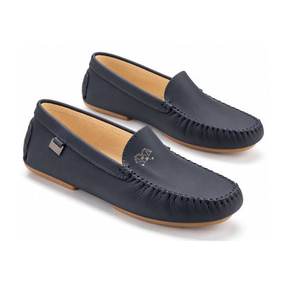 Navy with Beige Sole Sahara Leather Soft Loafer for Girl/Teen/Women by London Kids