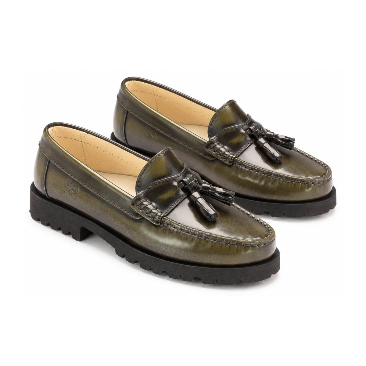 Green Polished Leather Hard Loafer for Girl/Boy by London Kids