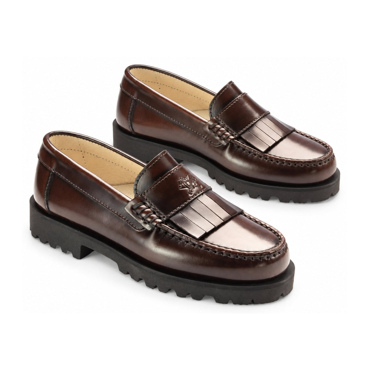 Brown Polished Leather Hard Loafer for Girl/Boy by London Kids