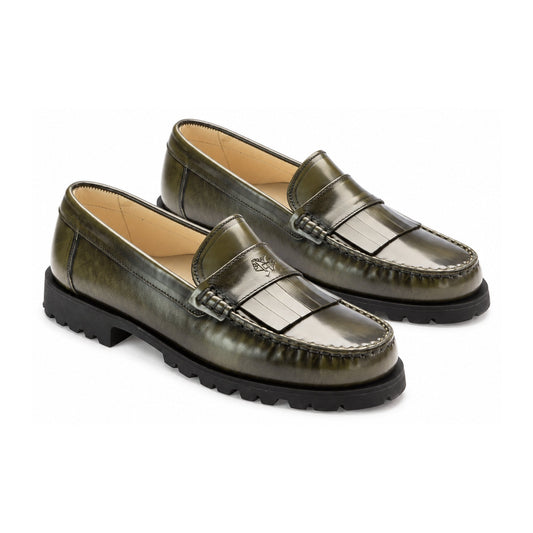 Green Polished Leather Hard Loafer for Girl/Boy by London Kids