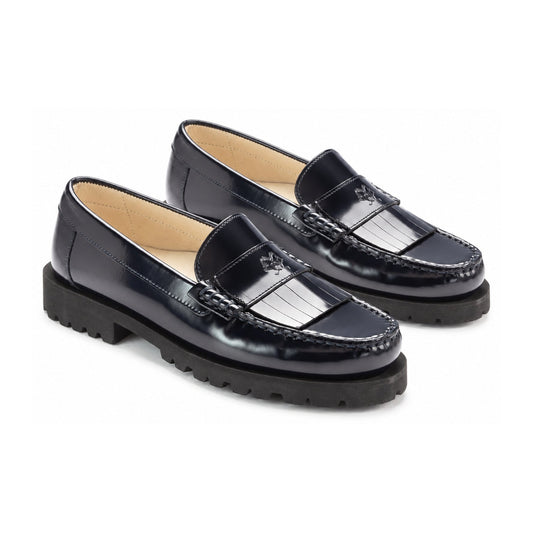 Navy Polished Leather Hard Loafer for Girl/Boy by London Kids