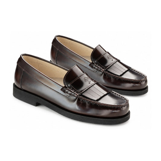 Brown Polished Leather Girls Tassel Loafer
