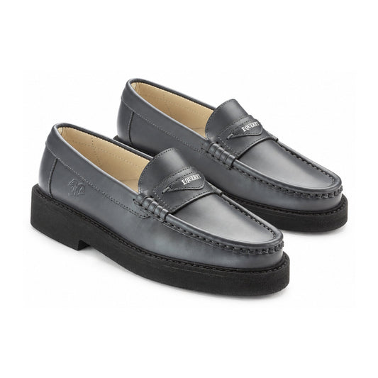 Gray Leather Girls High Sole Loafer
