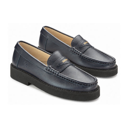 Navy Leather Girls Loafer High Sole