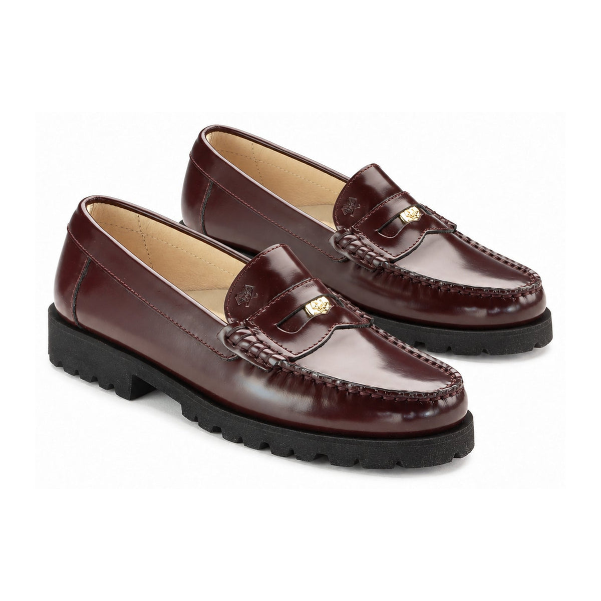 Bordo Polished Leather Girls Loafer Coin
