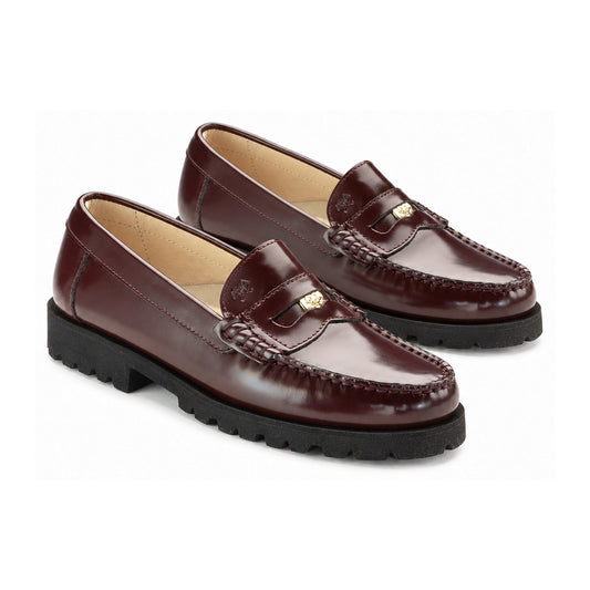 Bordo Polished Leather Girls Loafer Coin