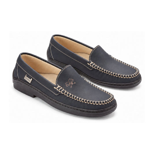Navy Sahara Beige Stitch Girls Moccasin
