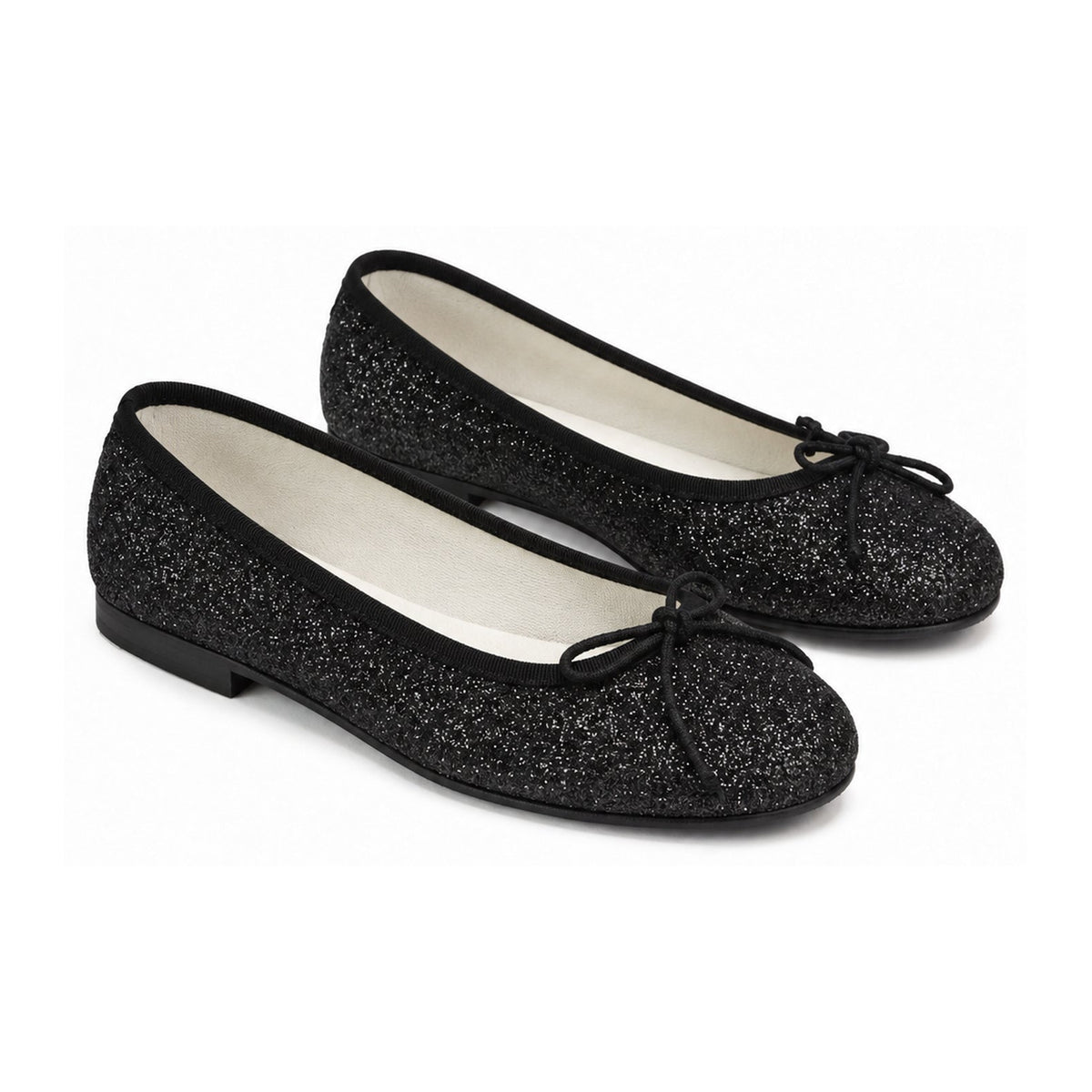Girls’ Black Glitter Ballerina Flats with Bow Accent