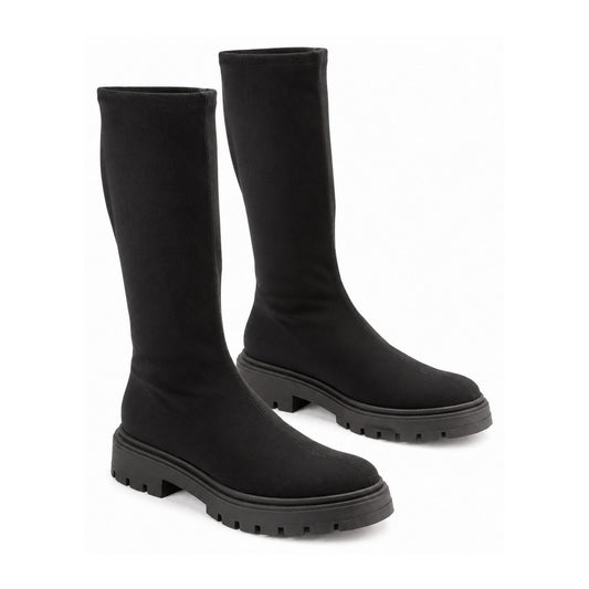 Black Stretch Heel Girls Stretch Boots