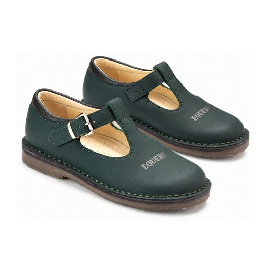 Green Sahara Leather T-strap Shoe for Boy/Girl by London Kids