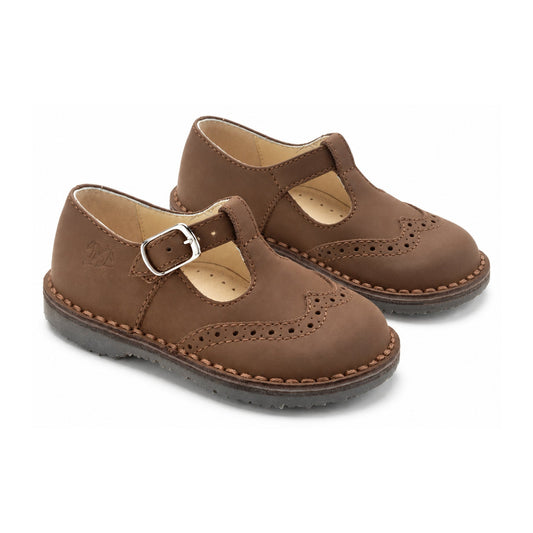 Boys T Strap Wingtip in Brown Medium Sahara