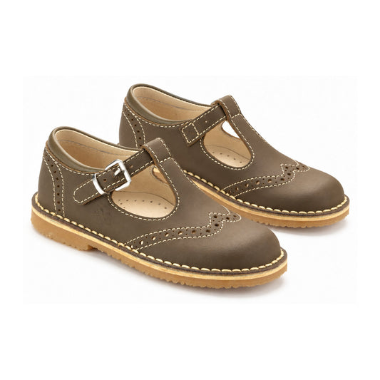 Taupe Sahara Children's T-Strap Casual Shoes
