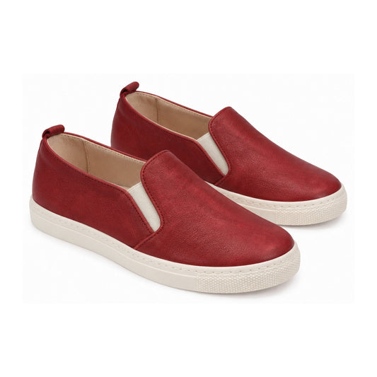 Red Soft Leather Sneaker for Girl by London Kids