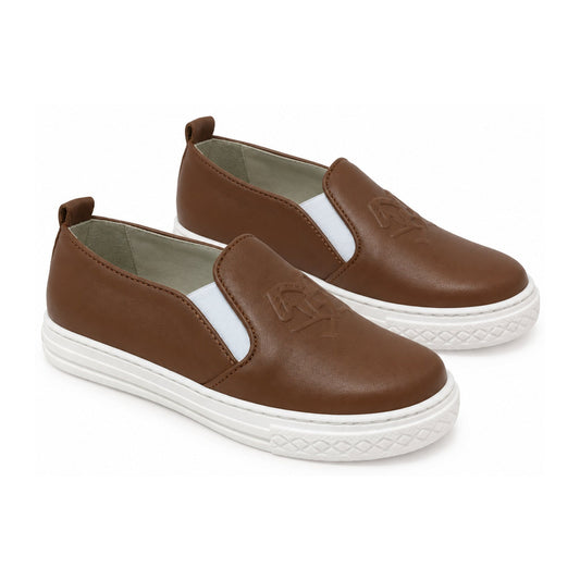 Tan Soft Leather Sneaker for Girl by London Kids