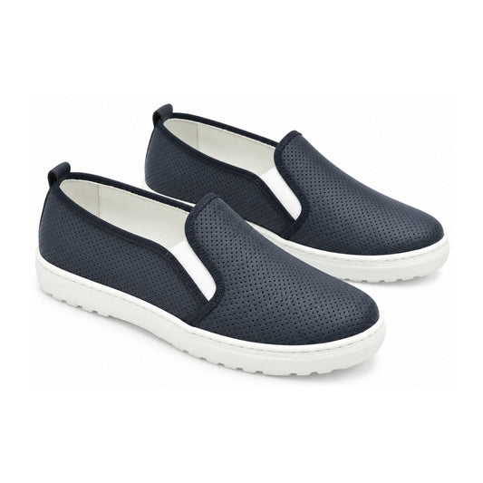 Navy Sahara Leather Sneaker for Girl by London Kids