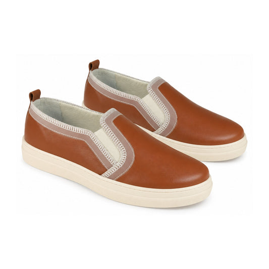 Tan Soft Leather Sneaker for Girl by London Kids
