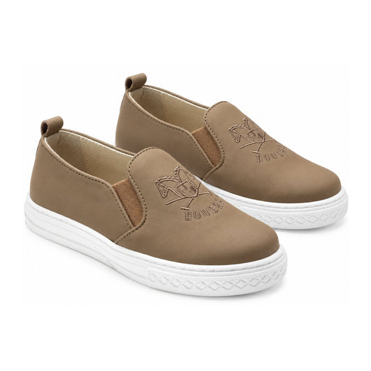 Taupe Sahara Leather Sneaker for Girl by London Kids