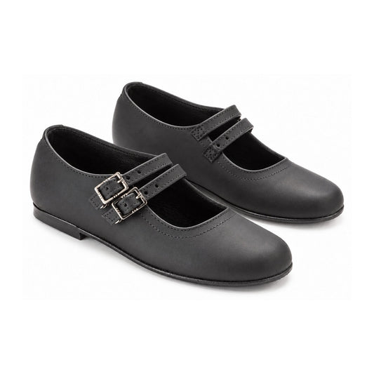 Black Sahara Girls Double Buckle Shoe