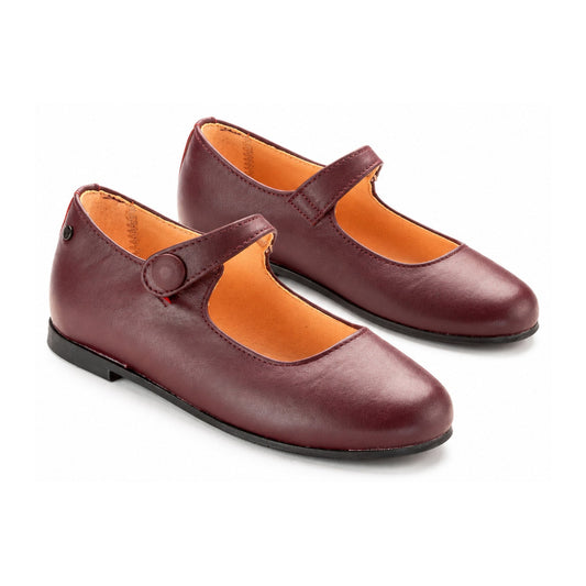 Bordo Leather Girls Mary Jane Button