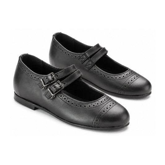 Black Leather Girls Mary Jane Dress Shoe