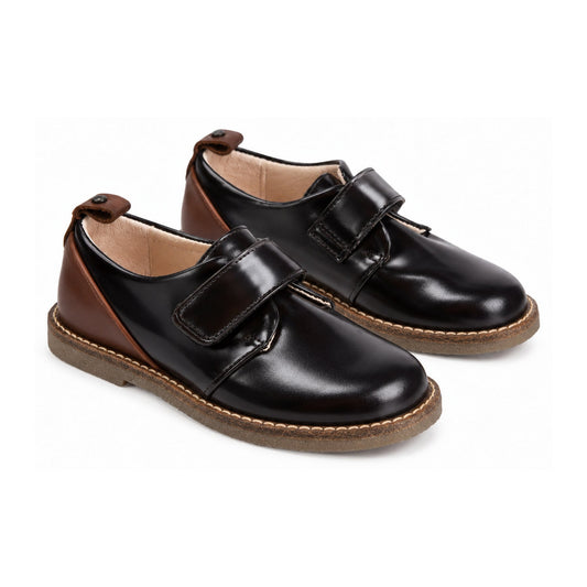 Brown Polished Leather Velcro for Boy by Manuela de Juan