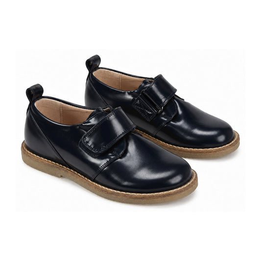 Navy Polished Leather Velcro for Boy by Manuela de Juan