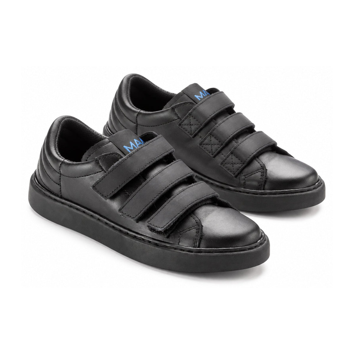 Black Leather Boys Double Velcro Sneaker Shoe