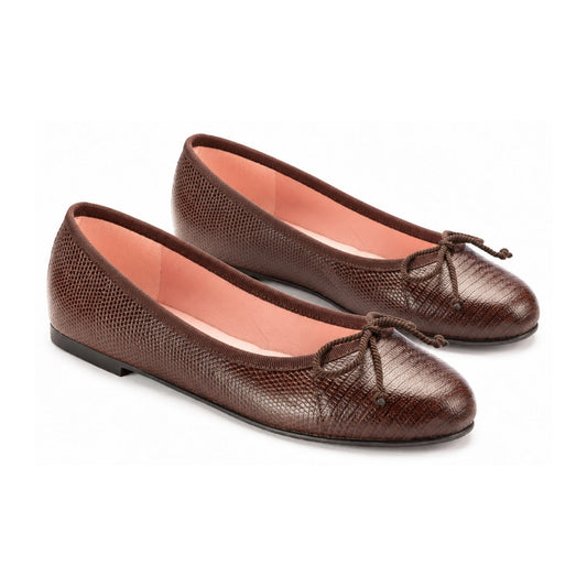 Brown Croc Leather Flats for Teen/Women by Pretty Ballerinas