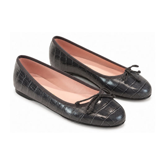 Gray Croc Leather Flats for Teen/Women by Pretty Ballerinas
