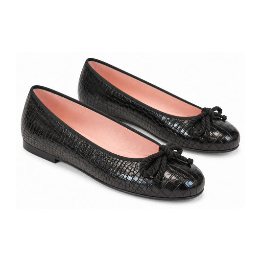 Black Croc Leather Flats for Teen/Women by Pretty Ballerinas