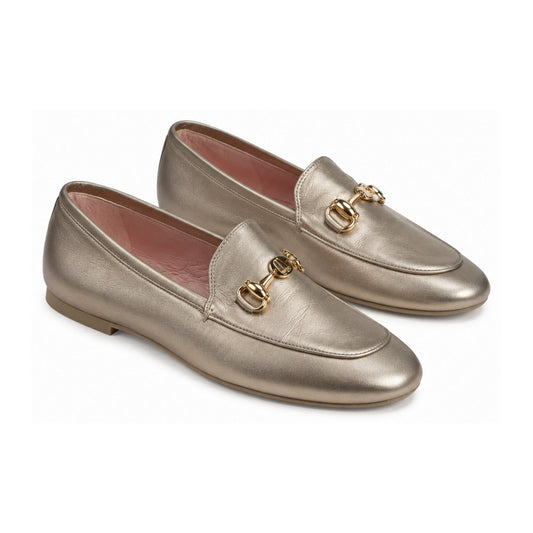 Gold Soft Leather Flat Loafer for Teen/Women by Pretty Ballerinas