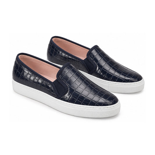 Navy Croc Leather Slip On for Teen/Women by Pretty Ballerinas