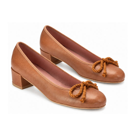Tan Soft Leather Heel for Teen/Women by Pretty Ballerinas